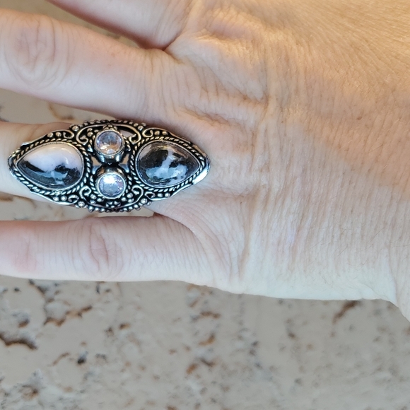 New Amazing Zebra Jasper and White Topaz 925 Silver Statement Ring. - Picture 9 of 16